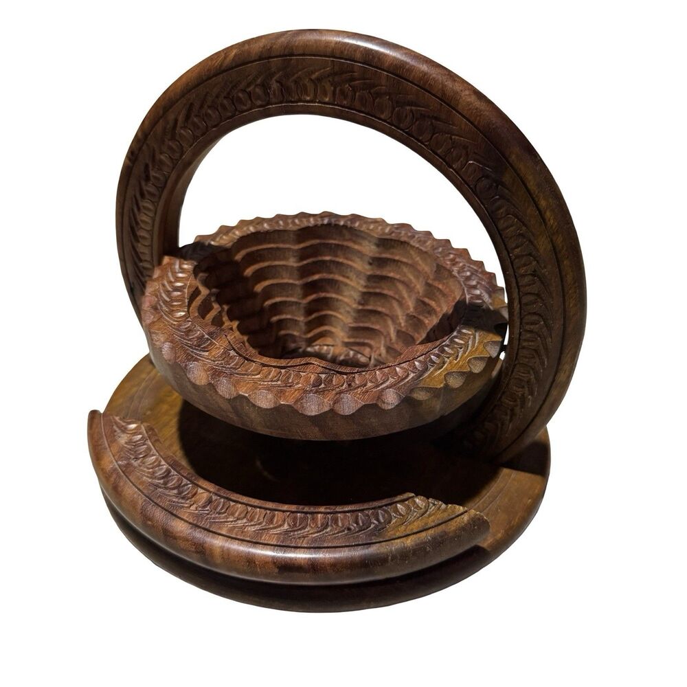 Handmade Collapsible Wooden Basket Single Bowl Flower Design